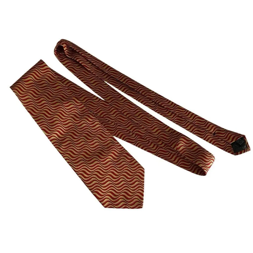 Neiman Marcus Silk Tie Necktie Cravat Red Gold Geometric Handmade in Italy